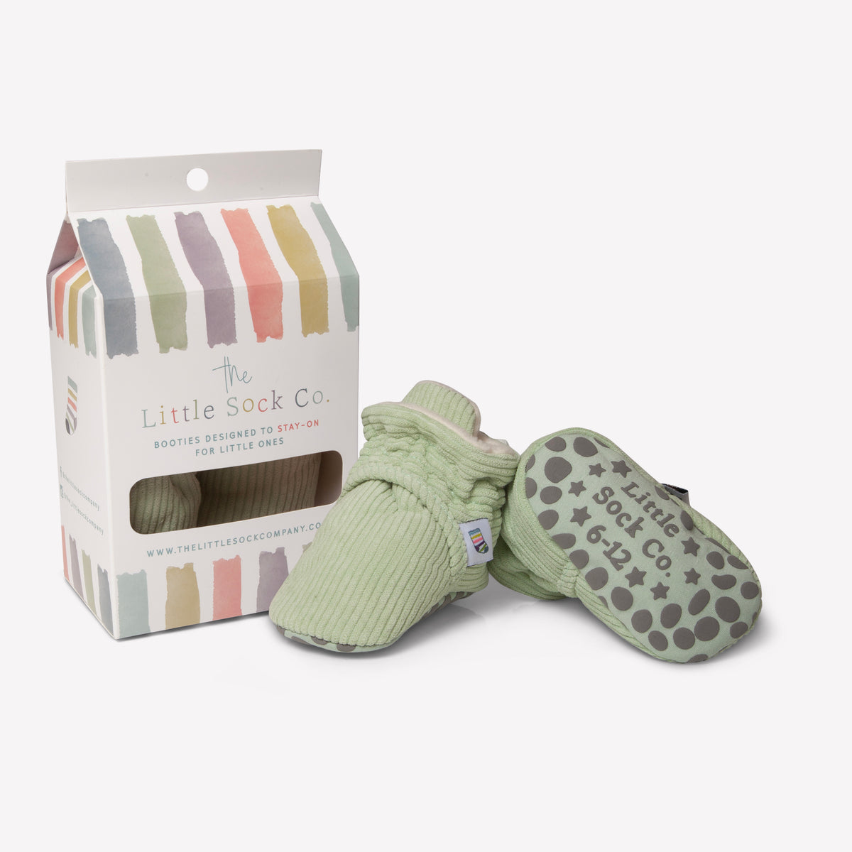 Stay-on, Non-Slip Booties - Perfect pram Slipper and Baby Carrier boot - Pistachio Corduroy