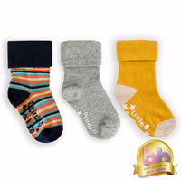 Non-Slip Stay On Baby and Toddler Socks - 3 Pack in Navy, Mustard & Grey