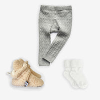 Non-Slip, Stay-on Bootie Bundle + Stay-on Socks + Cable Knit Leggings - Sherpa