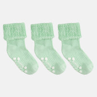 Cosy Stay on Winter Warm Non Slip Baby Socks - 3 Pack in Matcha - 0-2 Years
