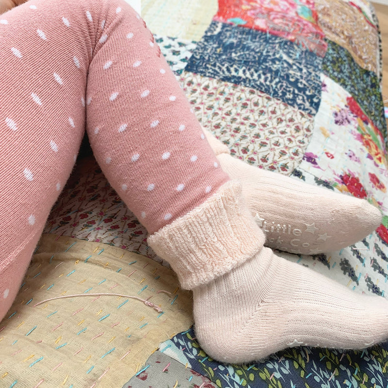 Cosy Stay On Winter Warm Non Slip Baby Socks - 3 Pack in Coral - 0-2 years