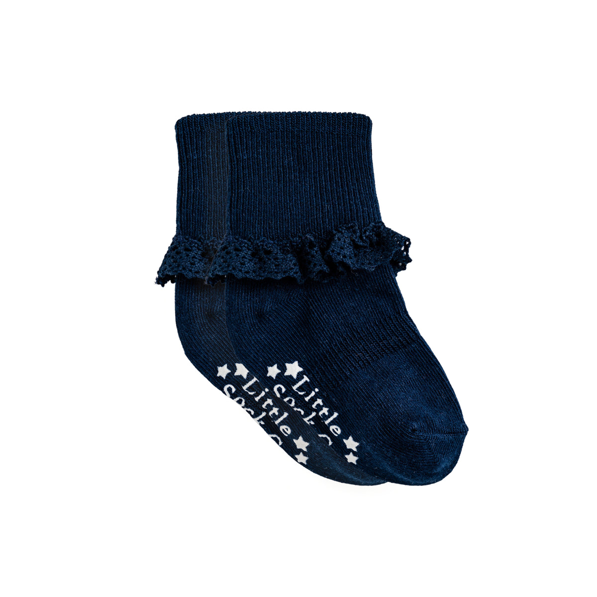 Frilly Non-Slip Stay-On Baby and Toddler Socks - Plain Navy