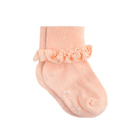Frilly Non-Slip Stay-On Baby and Toddler Socks - Peaches 'n' Cream