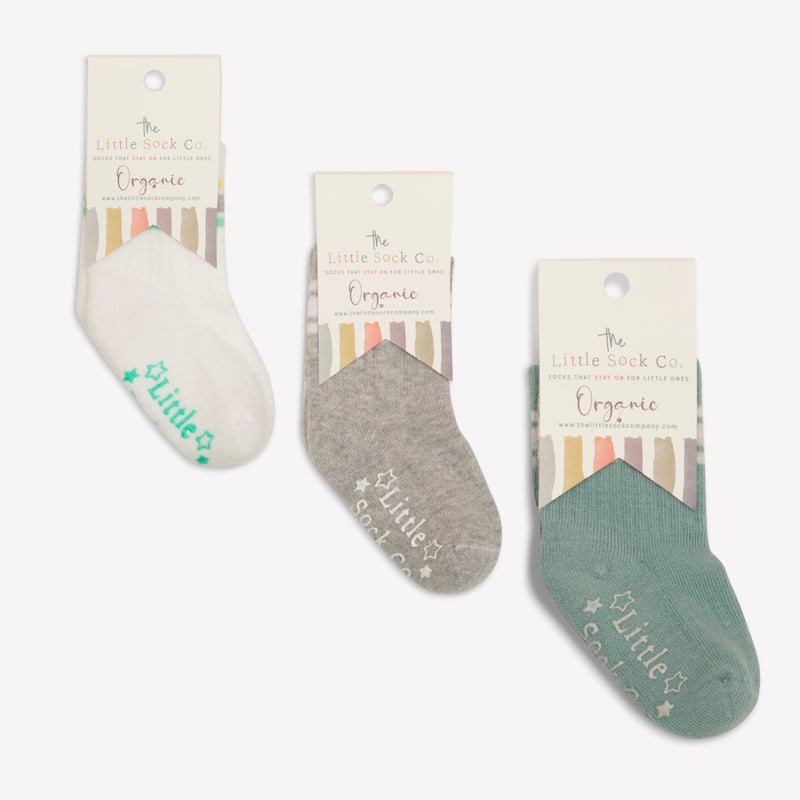 Gift Box of Socks - 3 Pairs of Sporty Non-Slip Stay-on Socks - Organic