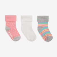 Non-Slip Stay On Baby and Toddler Socks  - 3 Pack in Rosey, Pink Dot & White