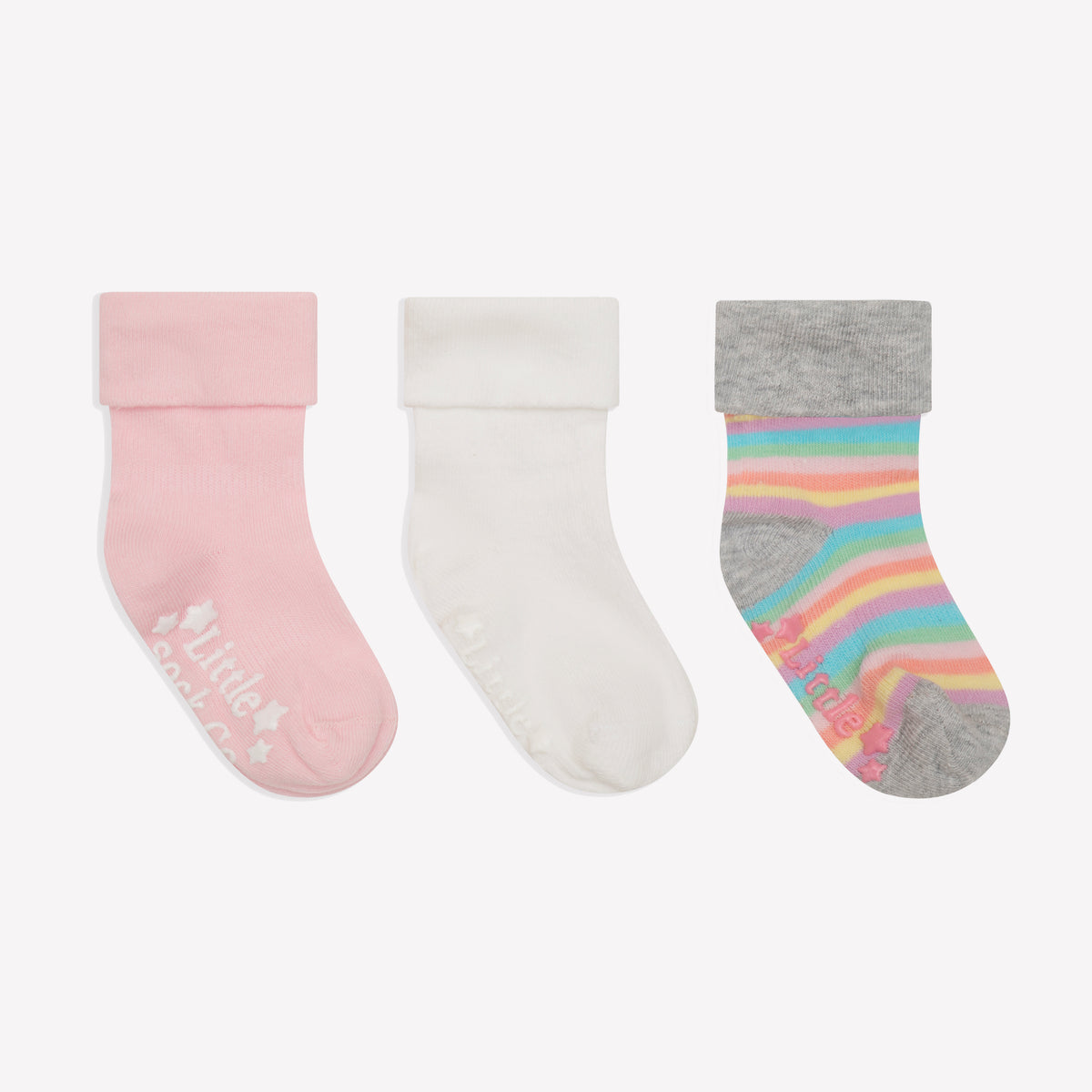 Non-Slip Stay On Baby and Toddler Socks  - 3 Pack in Rosey, Pink Dot & White