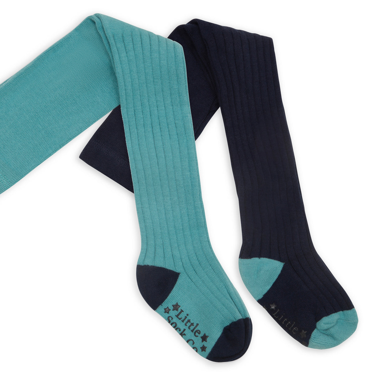 Non-Slip Ribbed Baby & Toddler Tights 2 Pack | Aqua & Navy