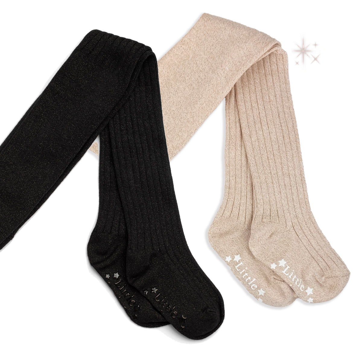 Non-Slip Ribbed Baby & Toddler Tight 2 Pack | Gold & Jet Sparkle