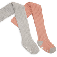 Non-Slip Ribbed Baby & Toddler Tight 2 Pack | Silver & Shell Pink