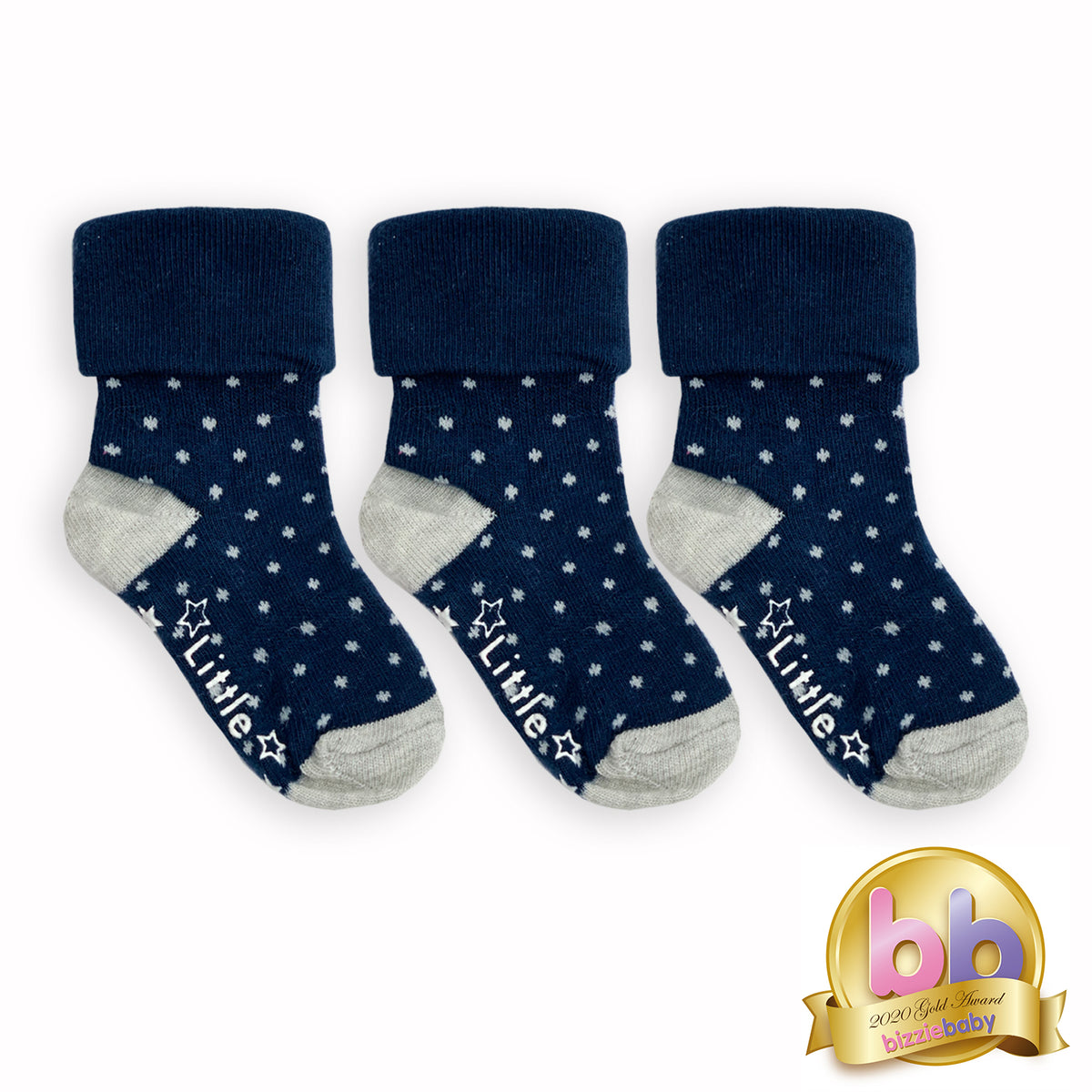 Non-Slip Stay On Baby and Toddler Socks - 3 Pack in Navy Dot