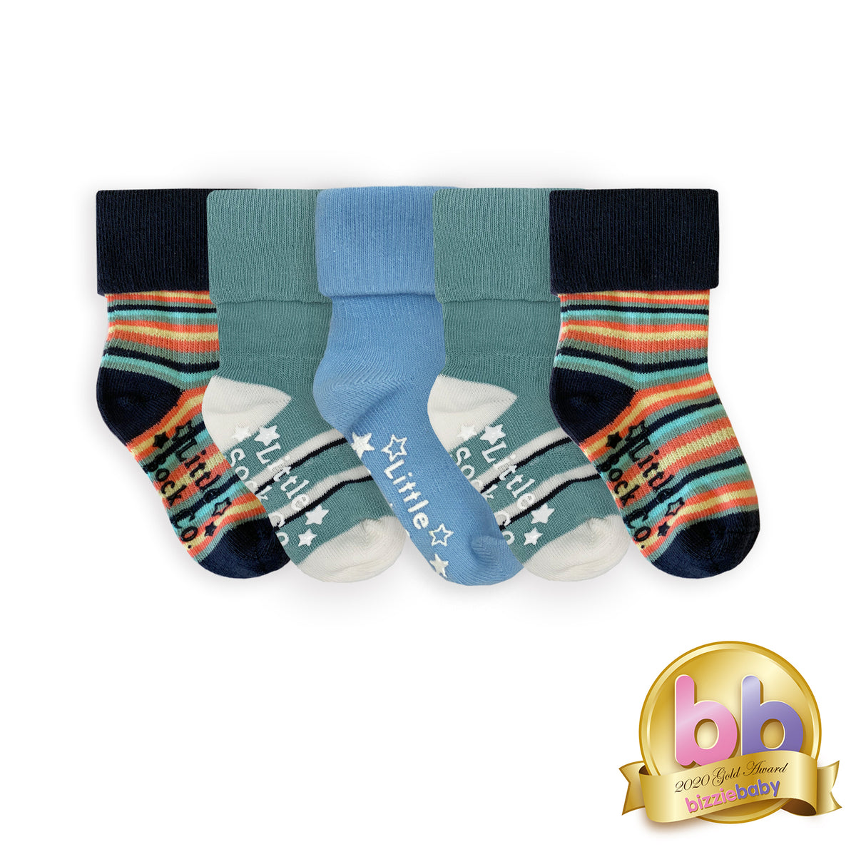 Non-Slip Stay on Baby and Toddler Socks - 5 Pack in Billy Stripe & Blues