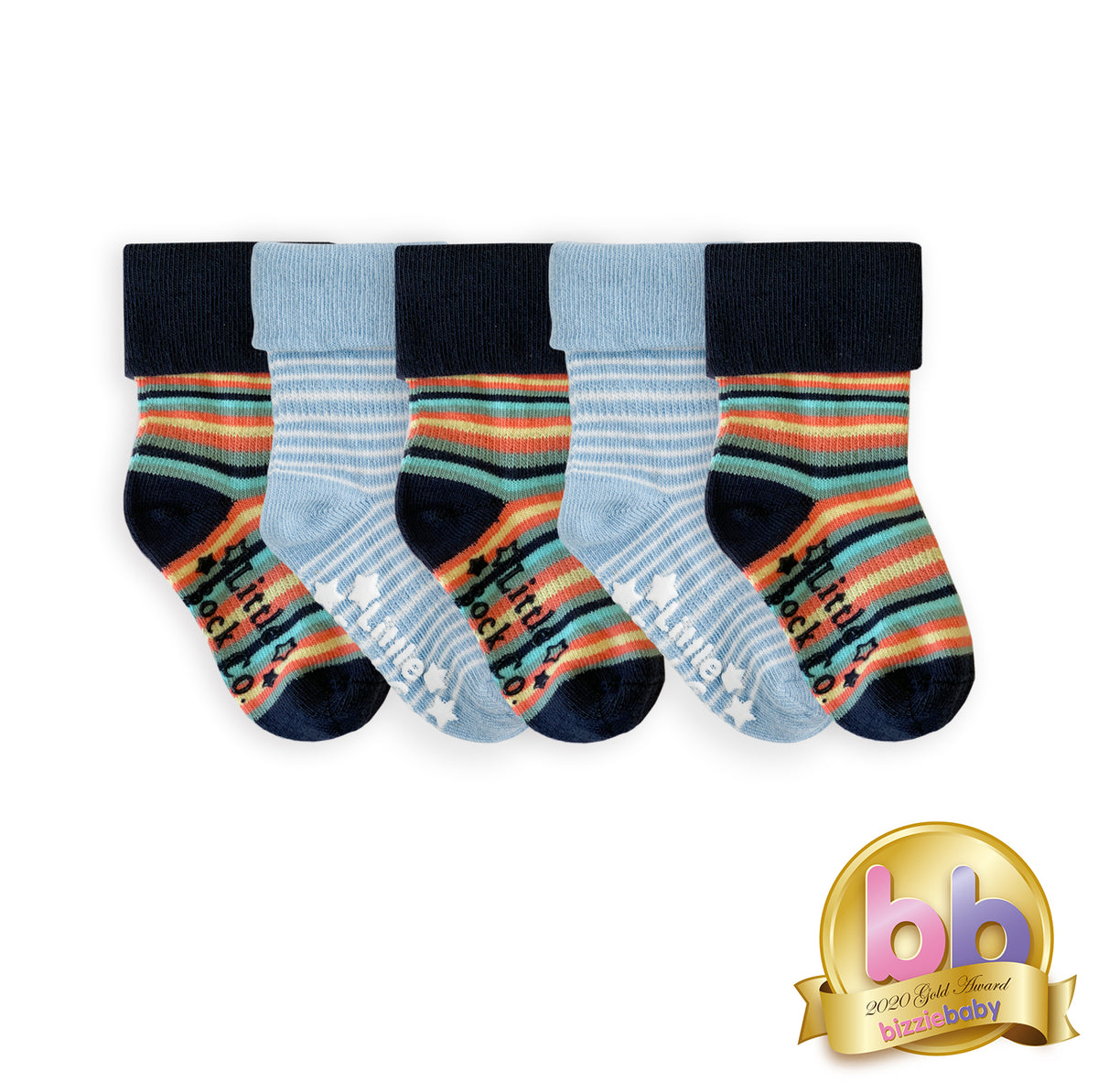 Non-Slip Stay on Baby and Toddler Socks - 5 Pack in Stripe & Blues