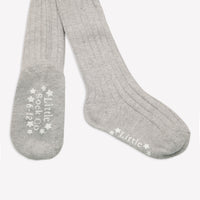 Non-Slip Super Soft Ribbed Baby and Toddler Tights in Silver Sparkle Grey - Perfect for Parties