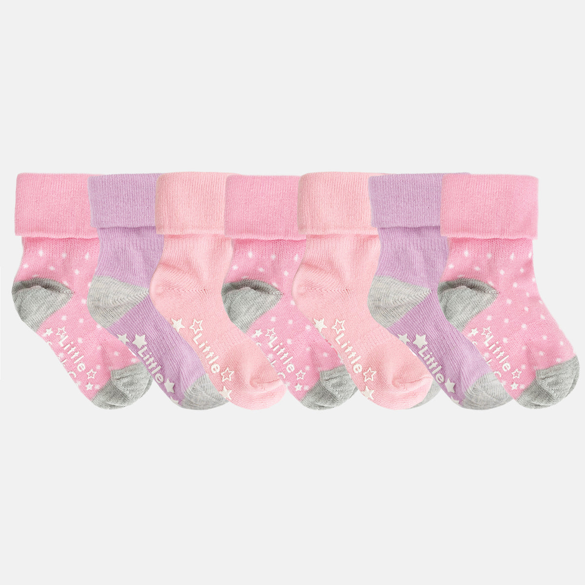 Non-Slip Stay On Baby and Toddler Socks - 7 Pack in Pinks and Lilac