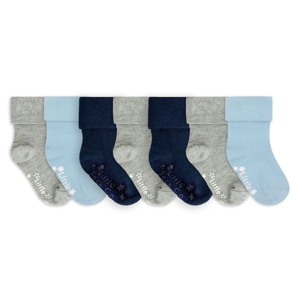 Non-Slip Stay On Baby and Toddler Socks - 7 Pack in Navy, Blue and Grey