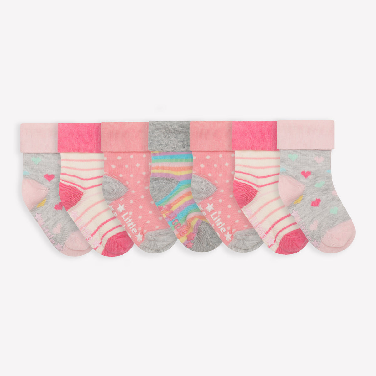 Non-Slip Stay On Baby and Toddler Socks - 7 Pack in Rainbow Pinks