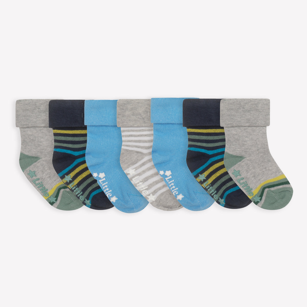 Non-Slip Stay On Baby and Toddler Socks  - 7 Pack in Blue Stripe