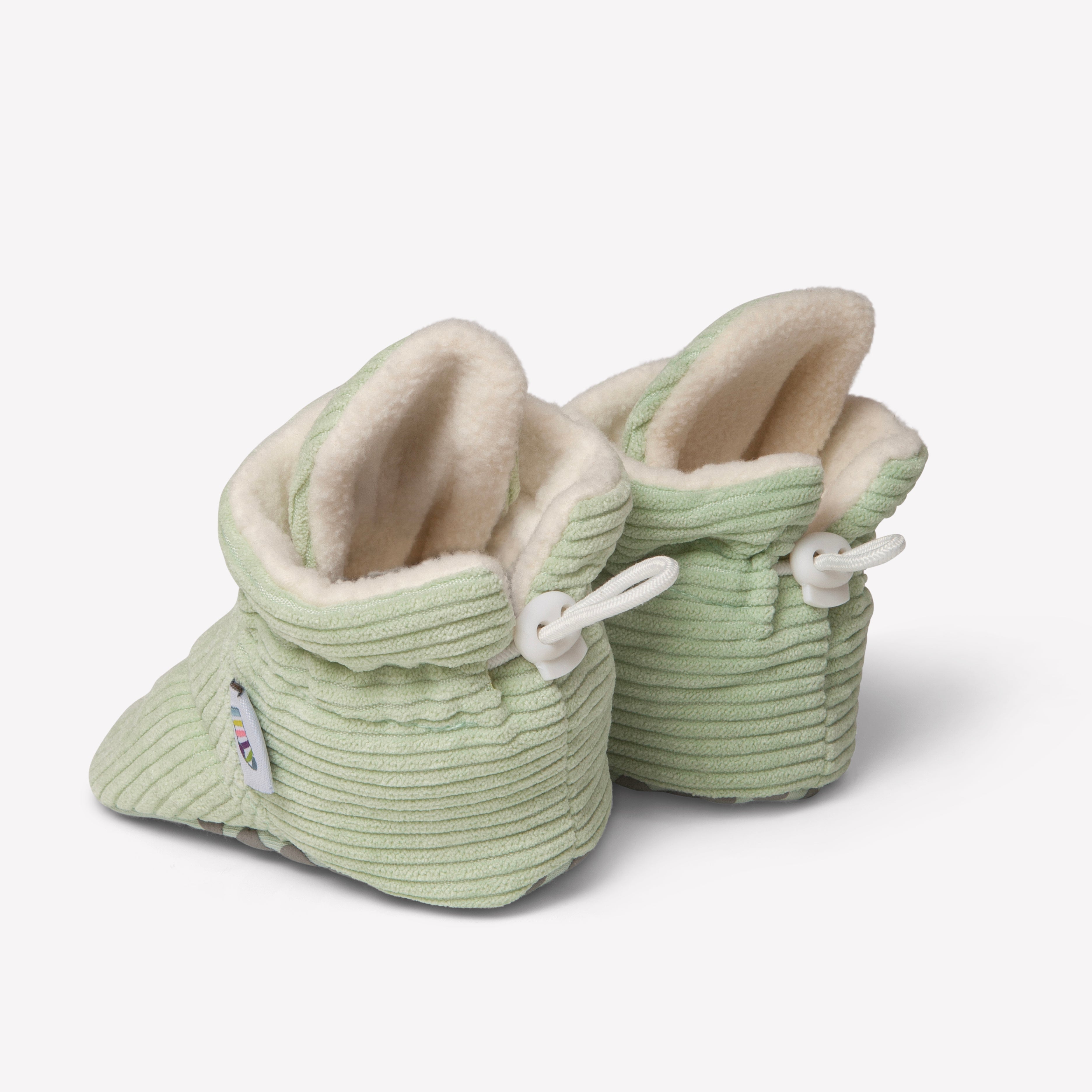 Stay on Non Slip Booties Perfect pram Slipper or Baby Carrier boot Pistachio Green Corduroy The Little Sock Company