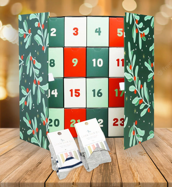 Baby & Toddler Sock Reusable Advent Calendar - Holly - 24 days of Christmas Gift