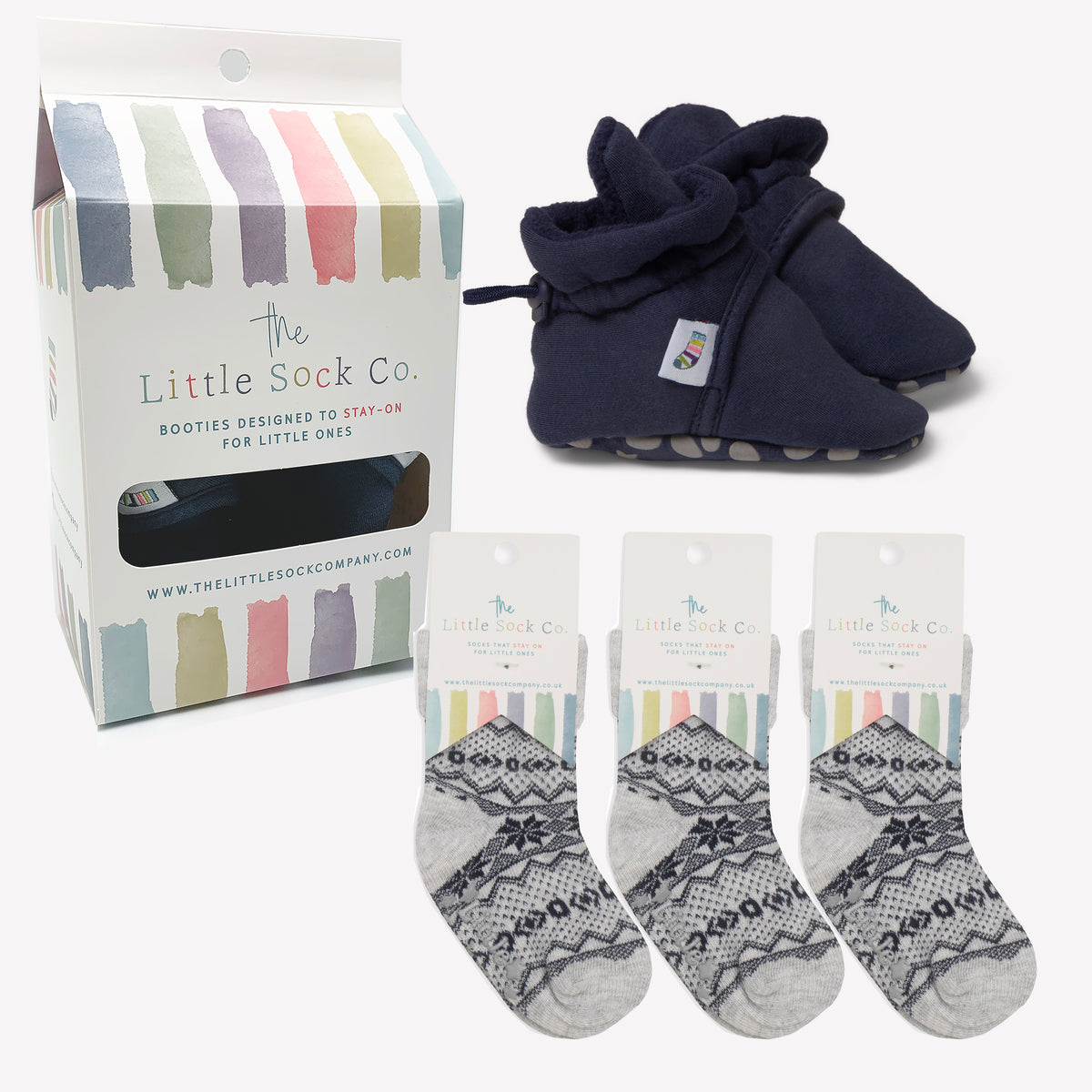 Christmas Bundle of Navy Stay-on, Non-Slip Booties & Arctica Non-slip Stay-on Socks