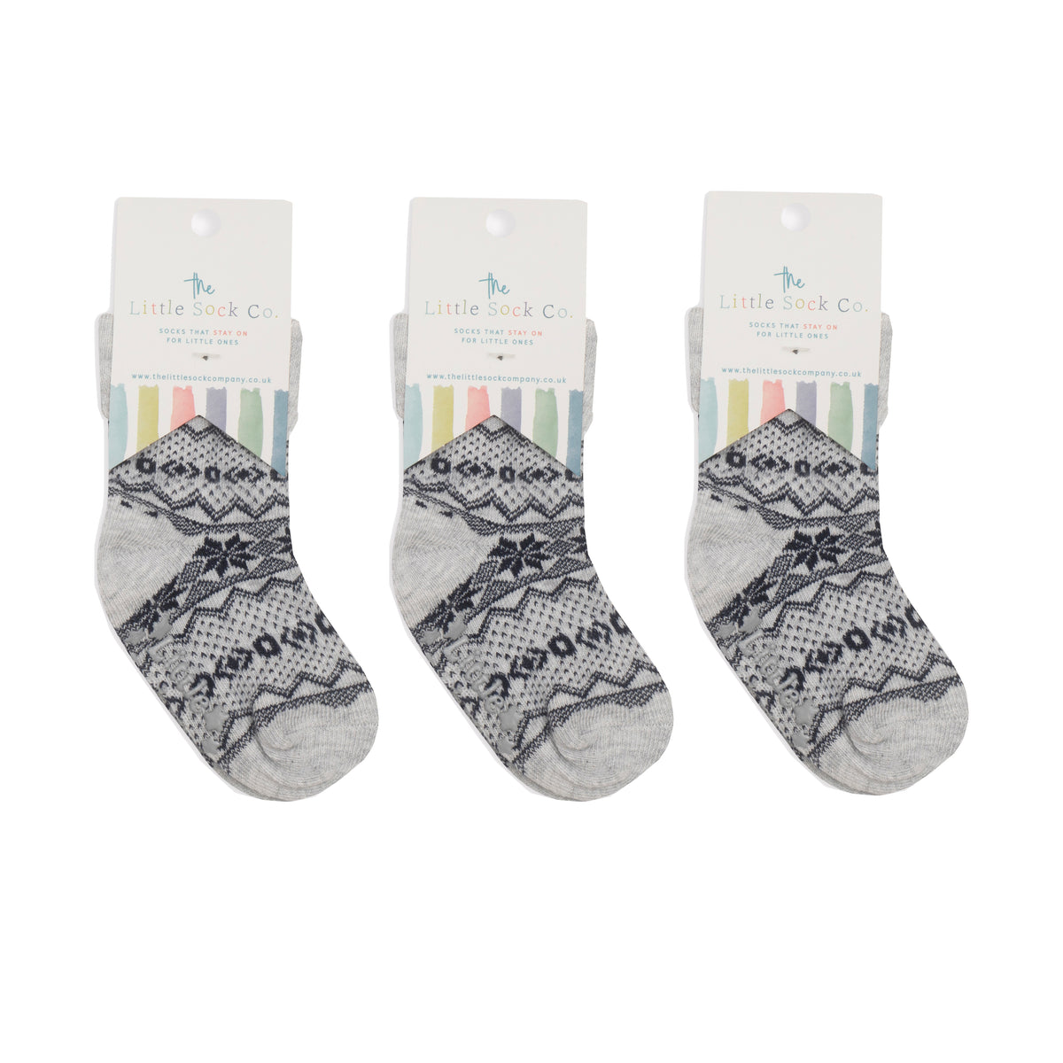 OUTLET - SMALLER FIT - Non-Slip + Stay On Baby and Toddler Socks - 3 Pack in Arctica