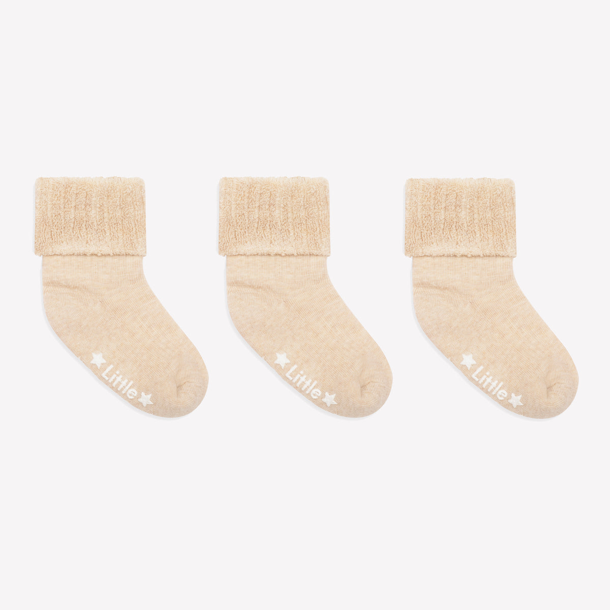 Cosy Stay On Winter Warm Non Slip Socks - 3 Pack in Biscuit