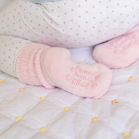 Cosy Stay On Winter Warm Non Slip Baby Socks - 5 Pack in Pink Stripe & Biscuit