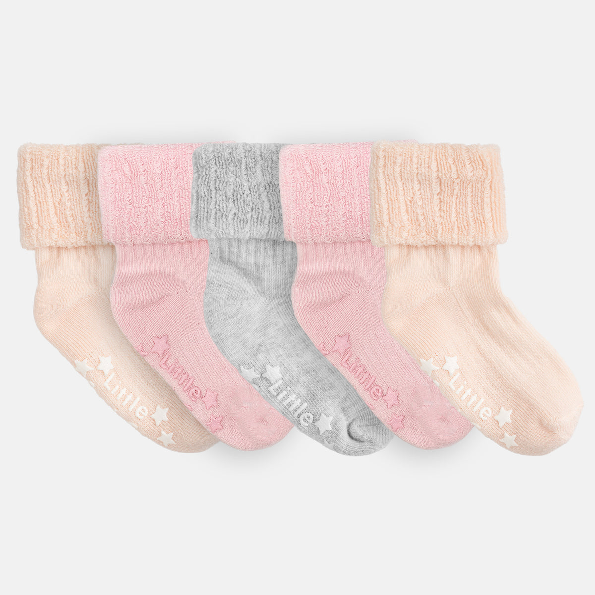 Cosy Stay On Winter Warm Non Slip Baby Socks - 5 Pack in Camille, Cloud Grey and Coral - 0-2 years