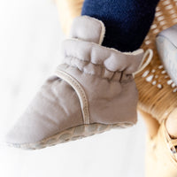 Stay-on, Non-Slip Booties - Pebble Linen - Perfect pram Slipper and Baby Carrier boot