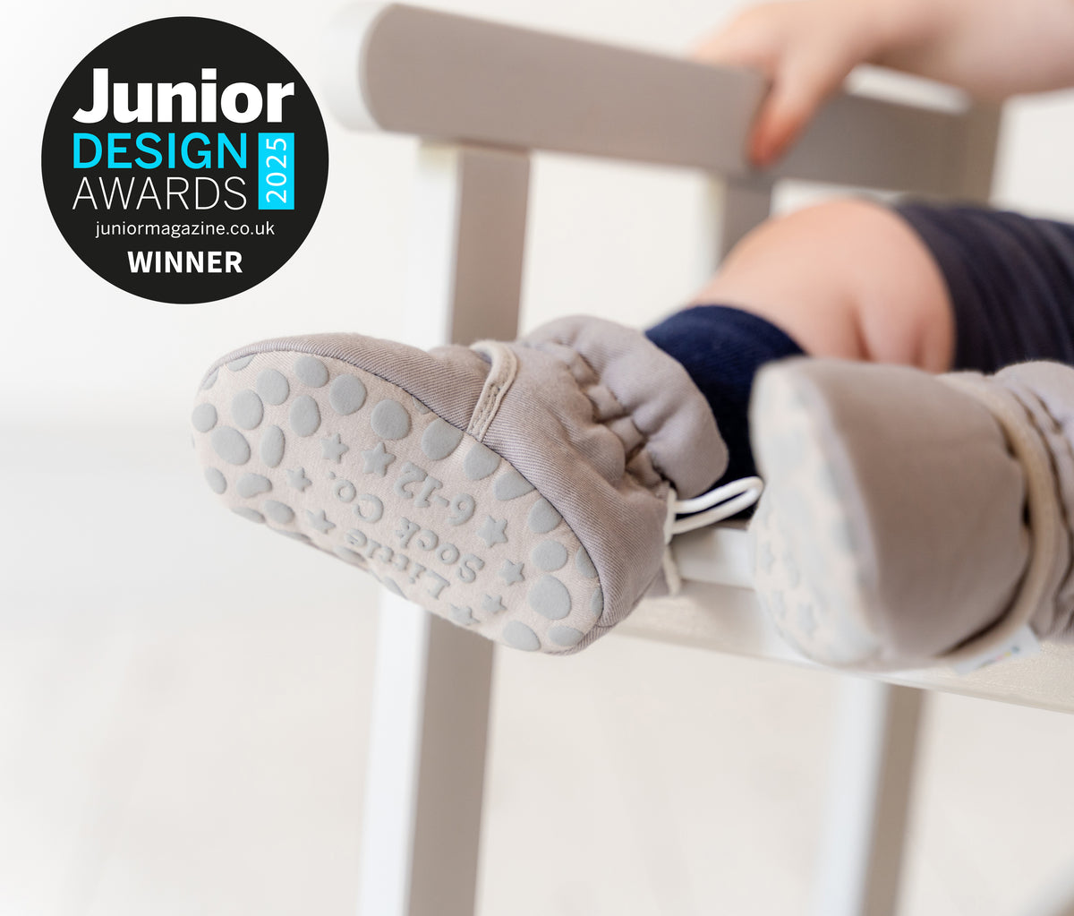 Stay-on, Non-Slip Booties - Pebble Linen - Perfect pram Slipper and Baby Carrier boot