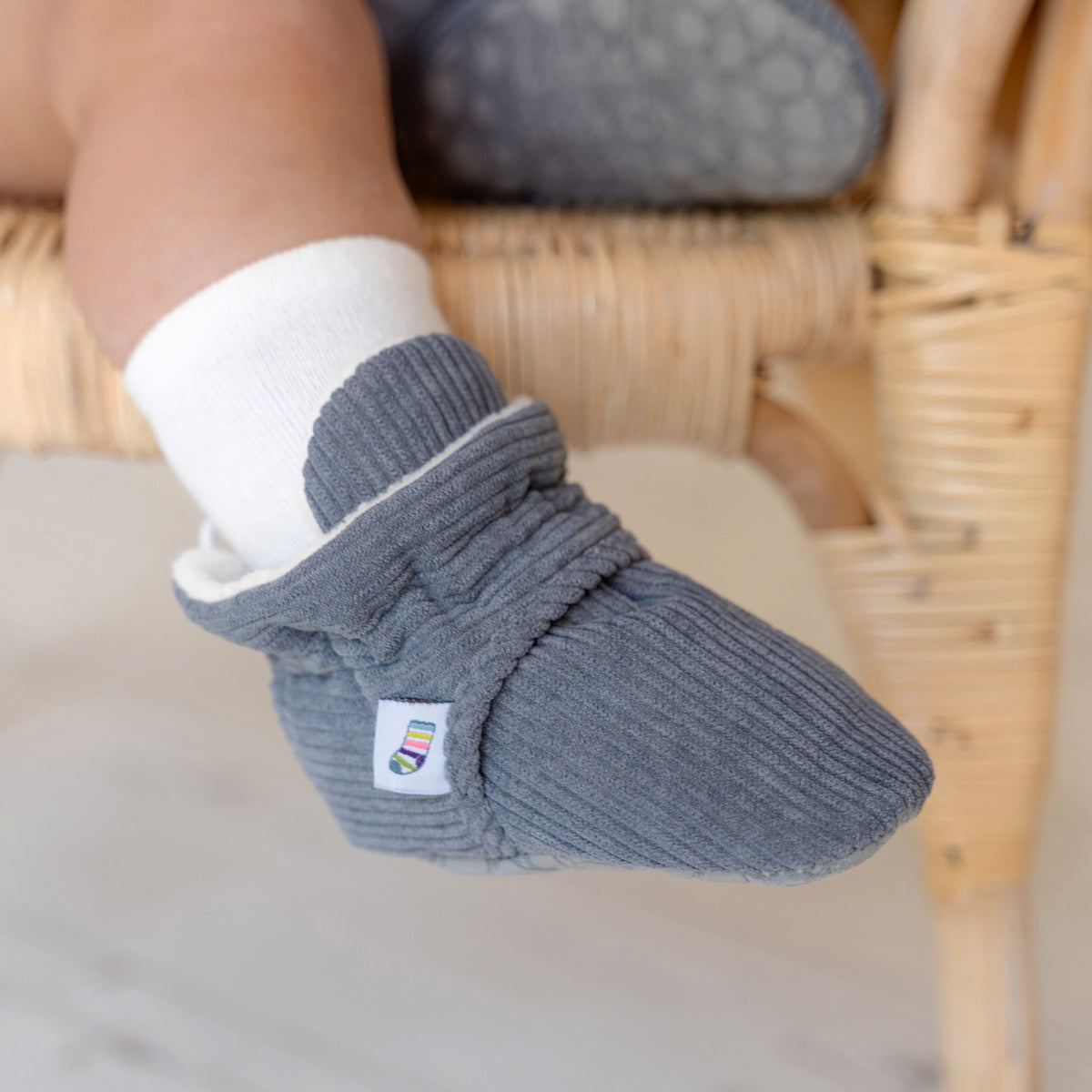 Flint Stay-on, Non-Slip Booties in Corduroy - Perfect pram Slipper and Baby Carrier boot