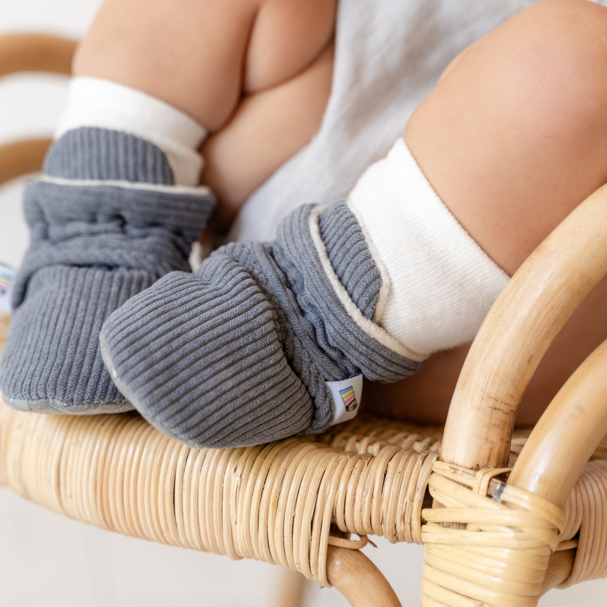 Flint Stay-on, Non-Slip Booties in Corduroy - Perfect pram Slipper and Baby Carrier boot
