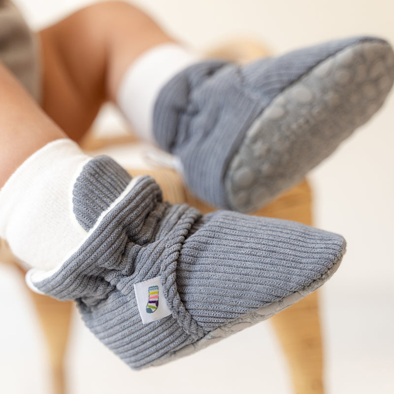 Flint Stay-on, Non-Slip Booties in Corduroy - Perfect pram Slipper and Baby Carrier boot