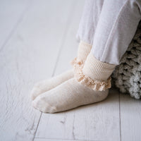 Frilly Non-Slip Stay-On Baby and Toddler Socks - Oat