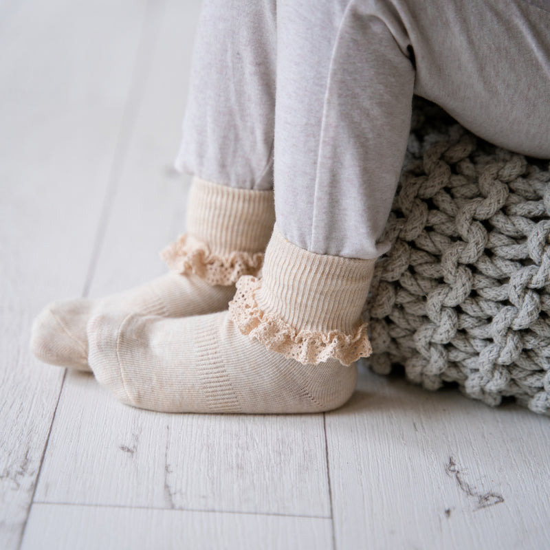 Frilly Non-Slip Stay-On Baby and Toddler Socks - Oat