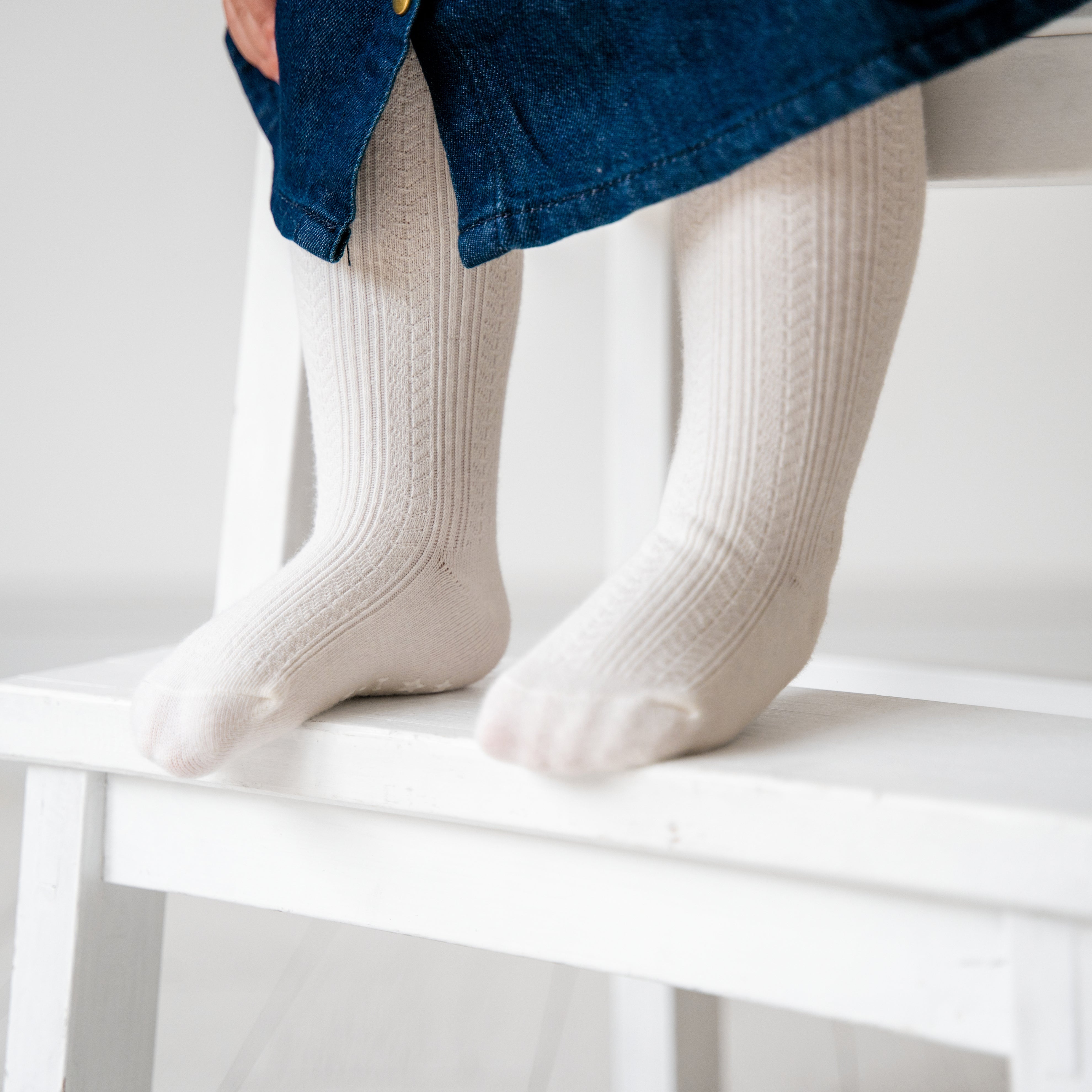 Non Slip Super Soft Cable Knit Tights in Cream age 6 months 3 years The Little Sock Company