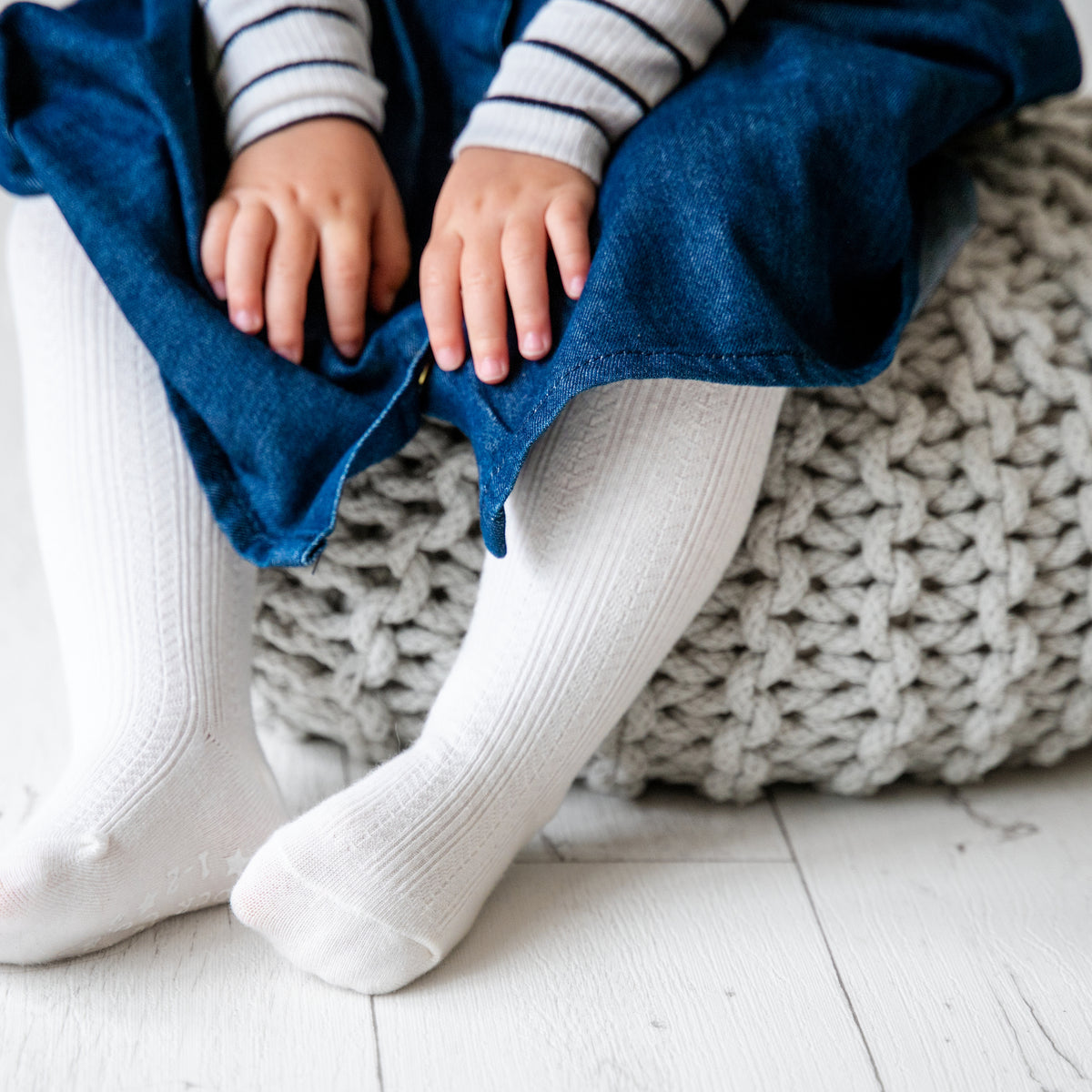 Non-Slip Super Soft Cable Knit Tights in Cream - age 6 months-3 years