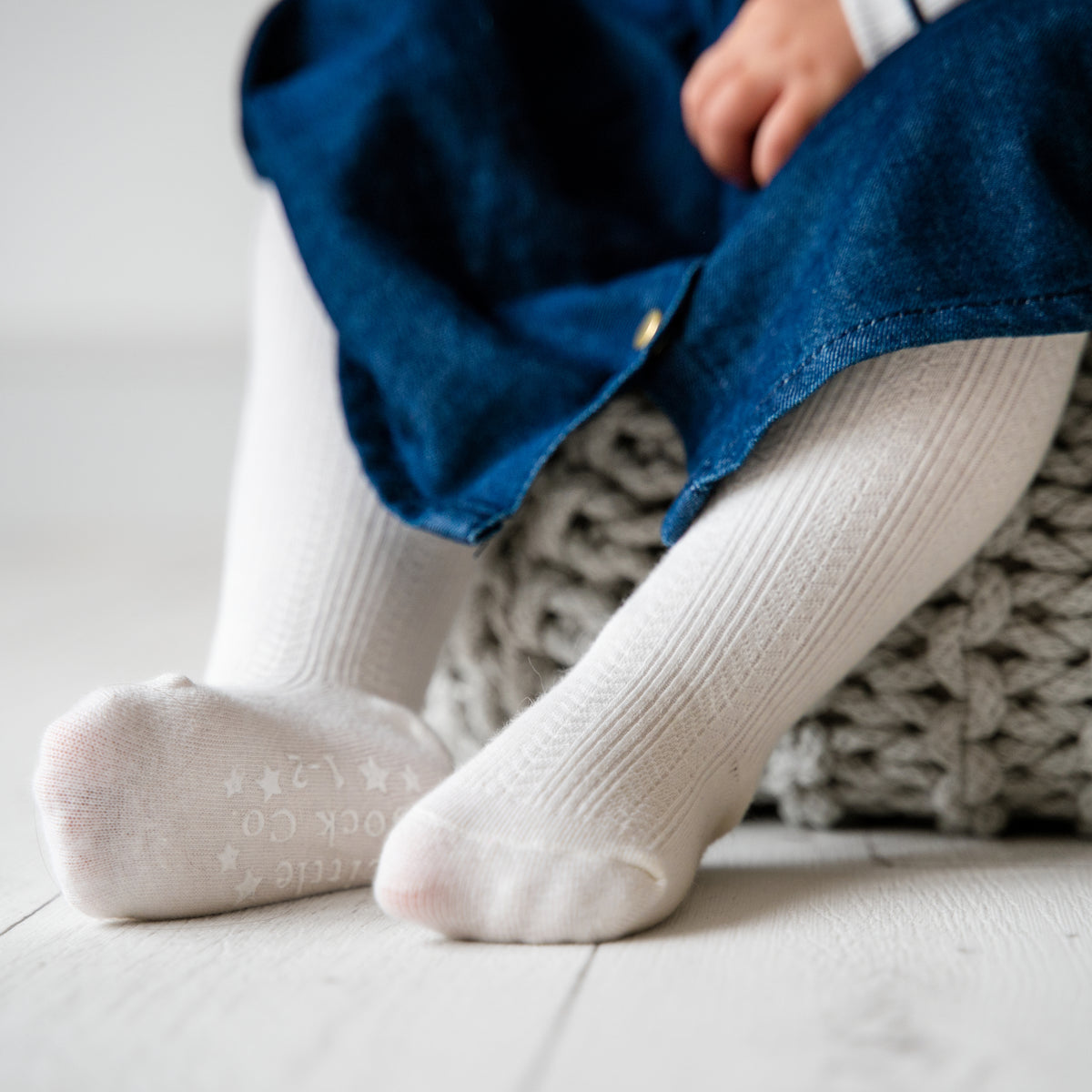 Non-Slip Super Soft Cable Knit Tights in Cream - age 6 months-3 years