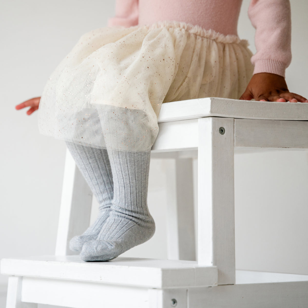 Non-Slip Super Soft Ribbed Baby and Toddler Tights in Silver Sparkle Grey - Perfect for Parties