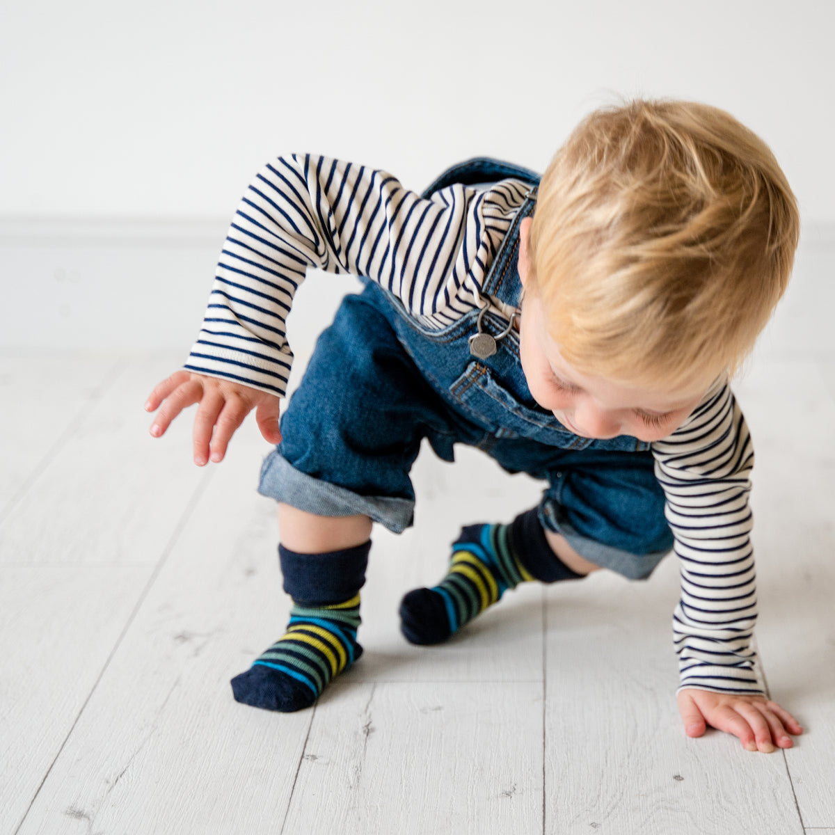 Non-Slip Stay-on Baby or Toddler Socks in Samuel Stripe