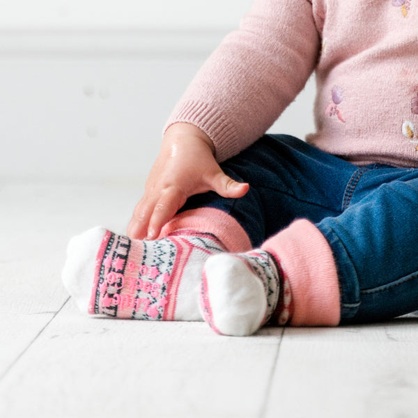 Non-Slip + Stay On Baby and Toddler Socks - 3 Pack in Pink Nordic