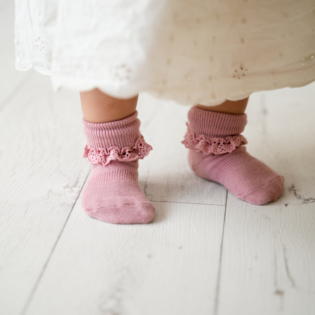 Frilly Non-Slip Stay-on Baby and Toddler Socks - 5 Pack in Oat, Orchid and Pink Lemonade