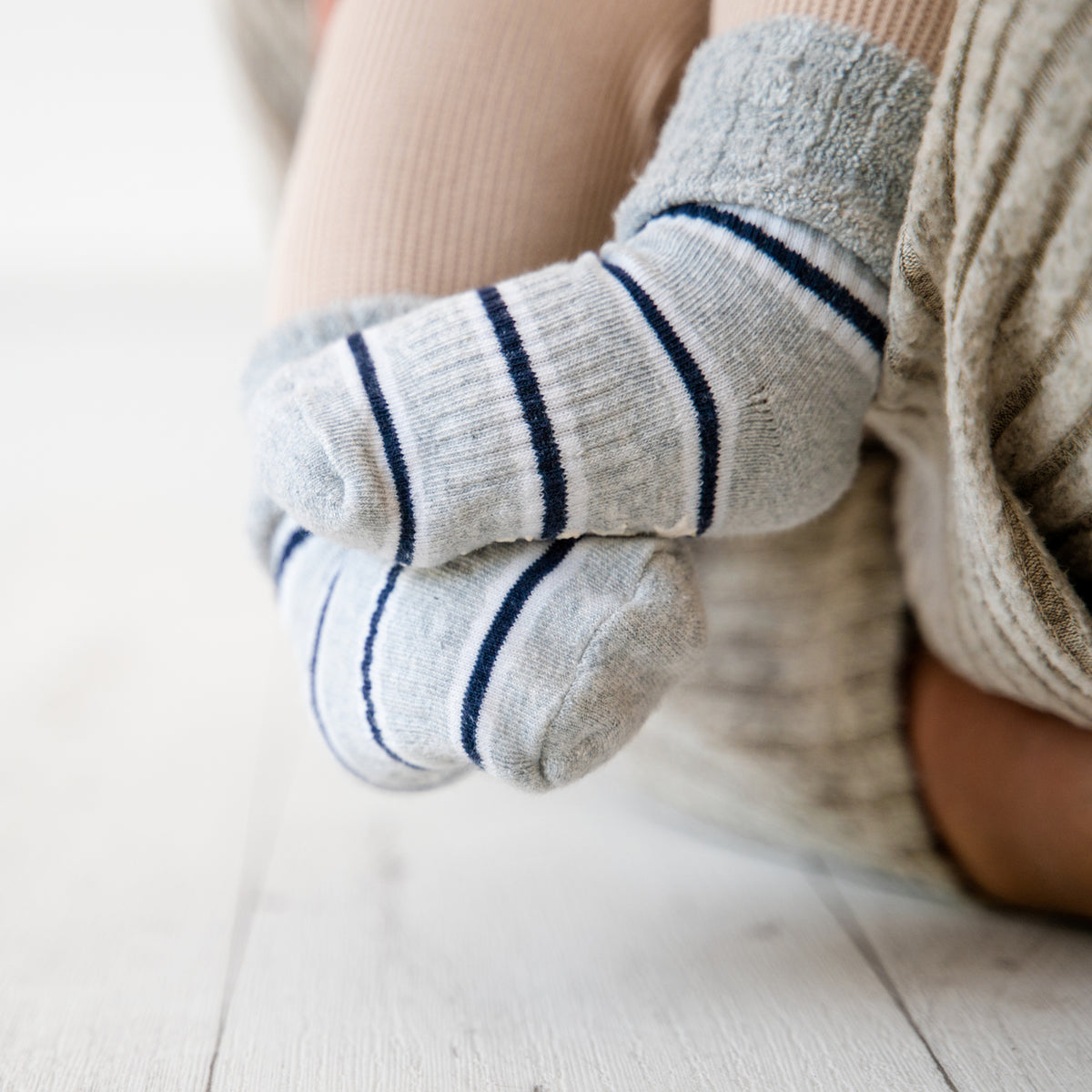 Cosy Stay On Winter Warm Non Slip Baby Socks - 5 Pack in Navy, Grey & Stripe