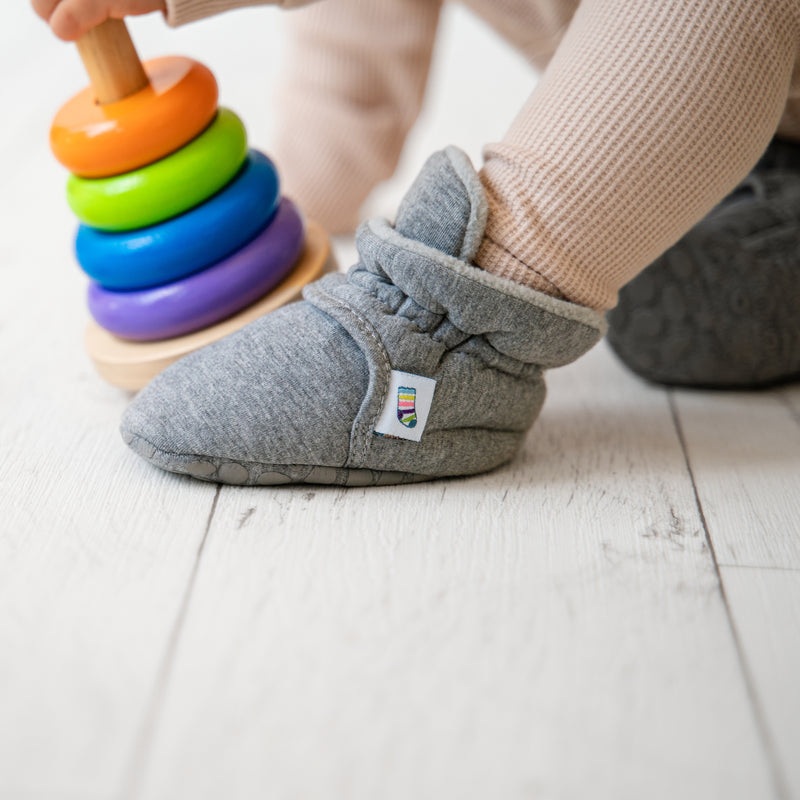 Cotton Stay-on Baby and Toddler Booties | Slate
