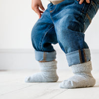 Cosy Stay On Winter Warm Non Slip Baby Socks - 5 Pack in Pink Stripe & Grey