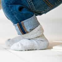 Cosy Stay On Winter Warm Non Slip Socks - 3 Pack in Pink Stripe & Grey