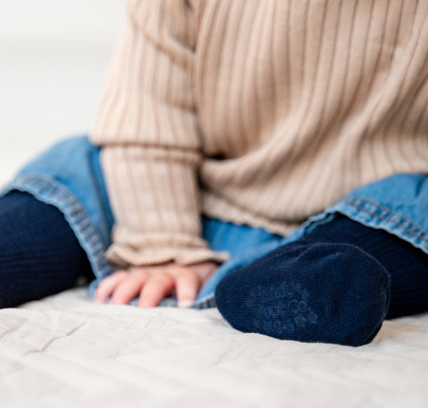 Non-Slip, Cable Knit Tights 2 pack | Navy + Cream