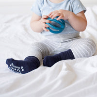 Non-Slip Stay on Baby, Toddler & Child Socks - 3 Pack in Navy 0-6 years