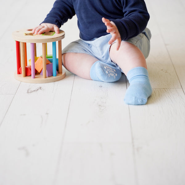 Personalised set of Multi-award winning Non-Slip Stay on Baby and Toddler Socks - Blue - 0-3 years