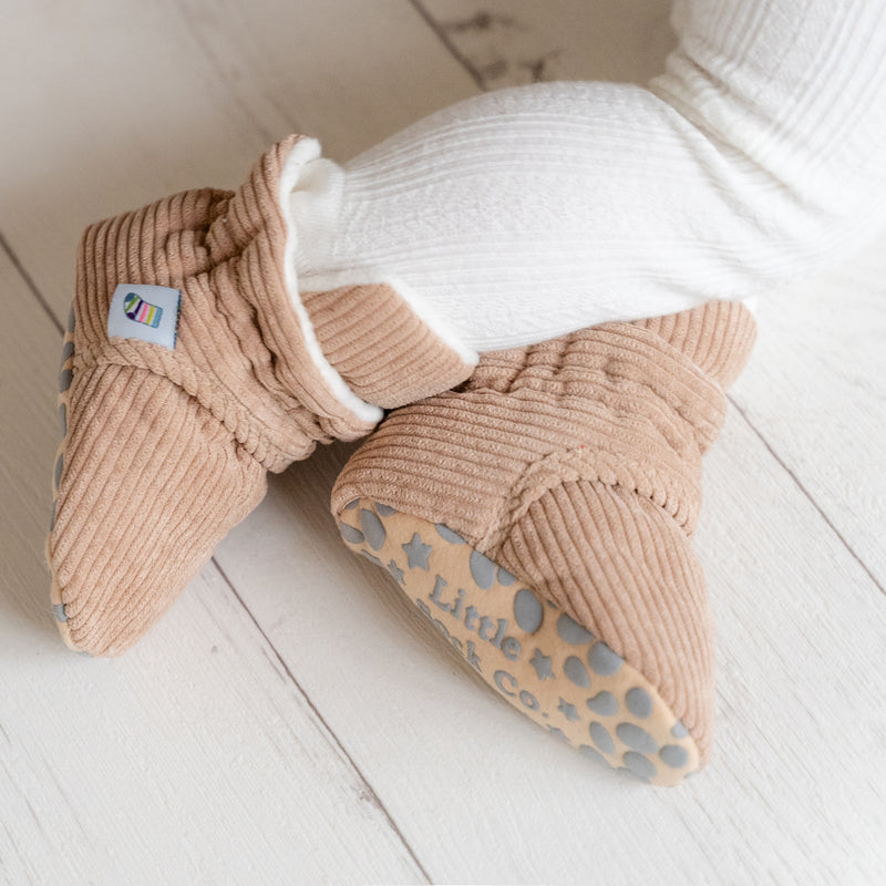 Corduroy Stay-On Baby & Toddler Booties | Caramel